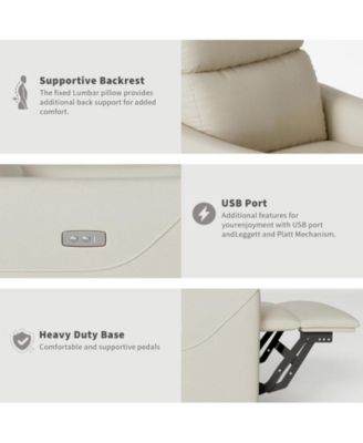 Power Recliner Chair Swivel Glider, Upholstered Faux Leather Nursery Reclining Sofa Chair with Charging Port, Adjustable Footrest