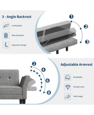 89" Futon Sofa Bed, Modern Sleeper Couch with Adjustable Backrest & Armrest, Convertible Couch Bed with Deep Seat for Living Room Bedroom