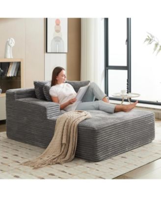 50" Oversized Chaise Lounge Indoor, Corduroy Boneless Sofa Bed with 3 Pillows, Deep Seat Sleeper Couch Reading Chairs for Living Room Bedroom