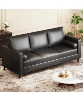 86" Leather Sofa for Living Room, Mid-Century Modern Couch with Deep Seats, Faux Leather Couch, 3 Seat Sofa with Removable Cover for Apartment