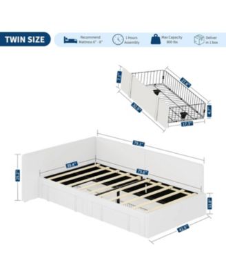 Twin daybed with 2 Storage Drawers, Corner Bed Frame with Extended headboard and Bed Rails, Velvet Upholstered Sofa Bed with Guardrail
