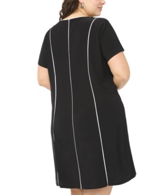 Plus Size Short-Sleeve Piping Detail Dress