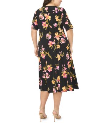 Plus Size V-Neck Printed Midi Dress
