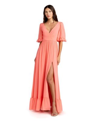 Women's Ieena Faux Wrap Ruffle Trim A Line Gown