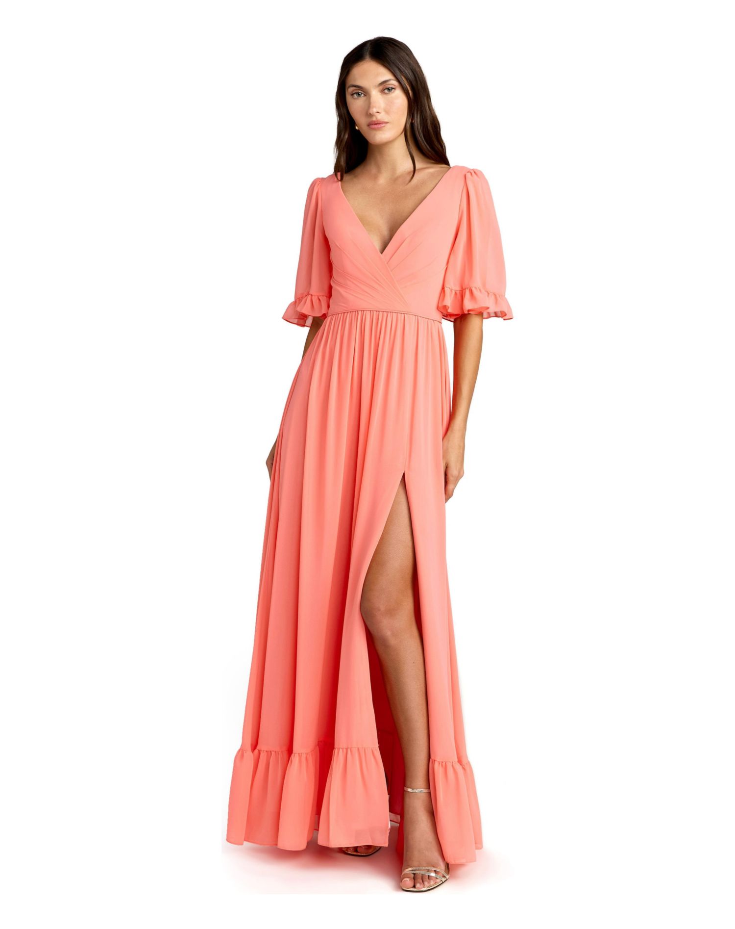 Women's Ieena Faux Wrap Ruffle Trim A Line Gown