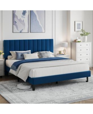 Size Bed Frame, Velvet Upholstered Platform Bed with Adjustable