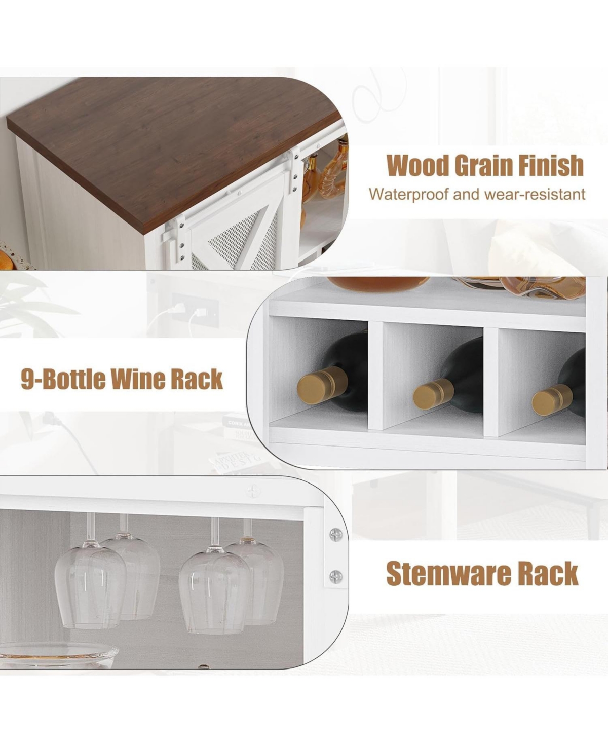 gaomon Farmhouse Coffee Bar Cabinet with Sliding Barn Doors, Wine Rack and Open Storage Shelf for Kitchen and Dining Room, White