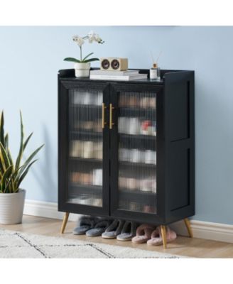 5-Tier Shoe Cabinet with Glass Front Doors, Durable Storage Organizer Featuring Reinforced Support Legs