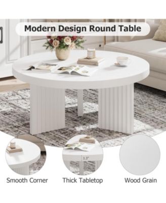 335" Round Coffee Table, Circle Center Table with Fluted Legs & 13" Thick Top, Accent Cocktail Tables for Living Room, Bedroom, Easy Assembly