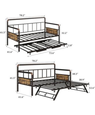 Daybed with Trundle Bed, Twin Bed Frame with Steel Slats, Sofa BedFrame with Strong Supports for Living Room, Bedroom