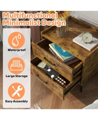 Retro Nightstand, Minimalist End Side Table, Bedside Table with 2 Drawers and Metal Legs, Essential Bedroom Furniture