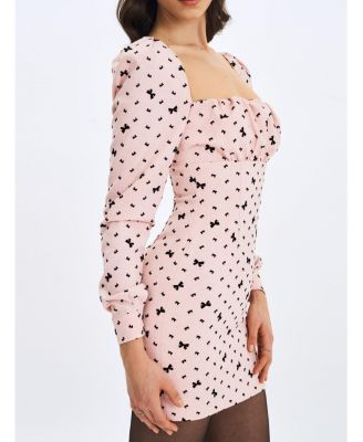 Women's Perla Baby ruched Bust Velvet-Embossed Bow Mini Dress