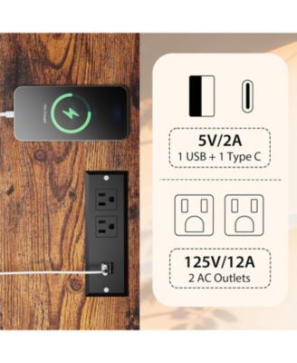 TV Entertainment Center with Storage, 5 Fabric Drawer, 2 Bookshelf, TV Console with Shelf