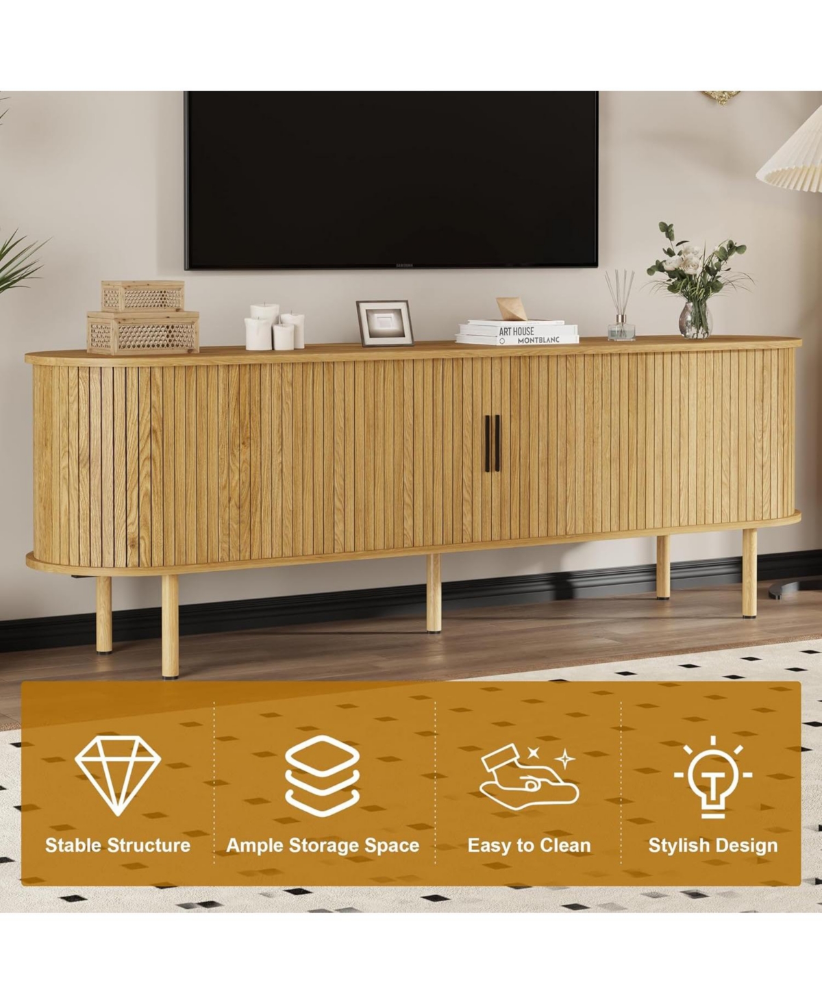 gaomon 70.1 in Tv Stand, Modern Tv Console Table with Storage Compartment and Sliding Door, Gaming Entertainment Center with Cabinet for Living Room