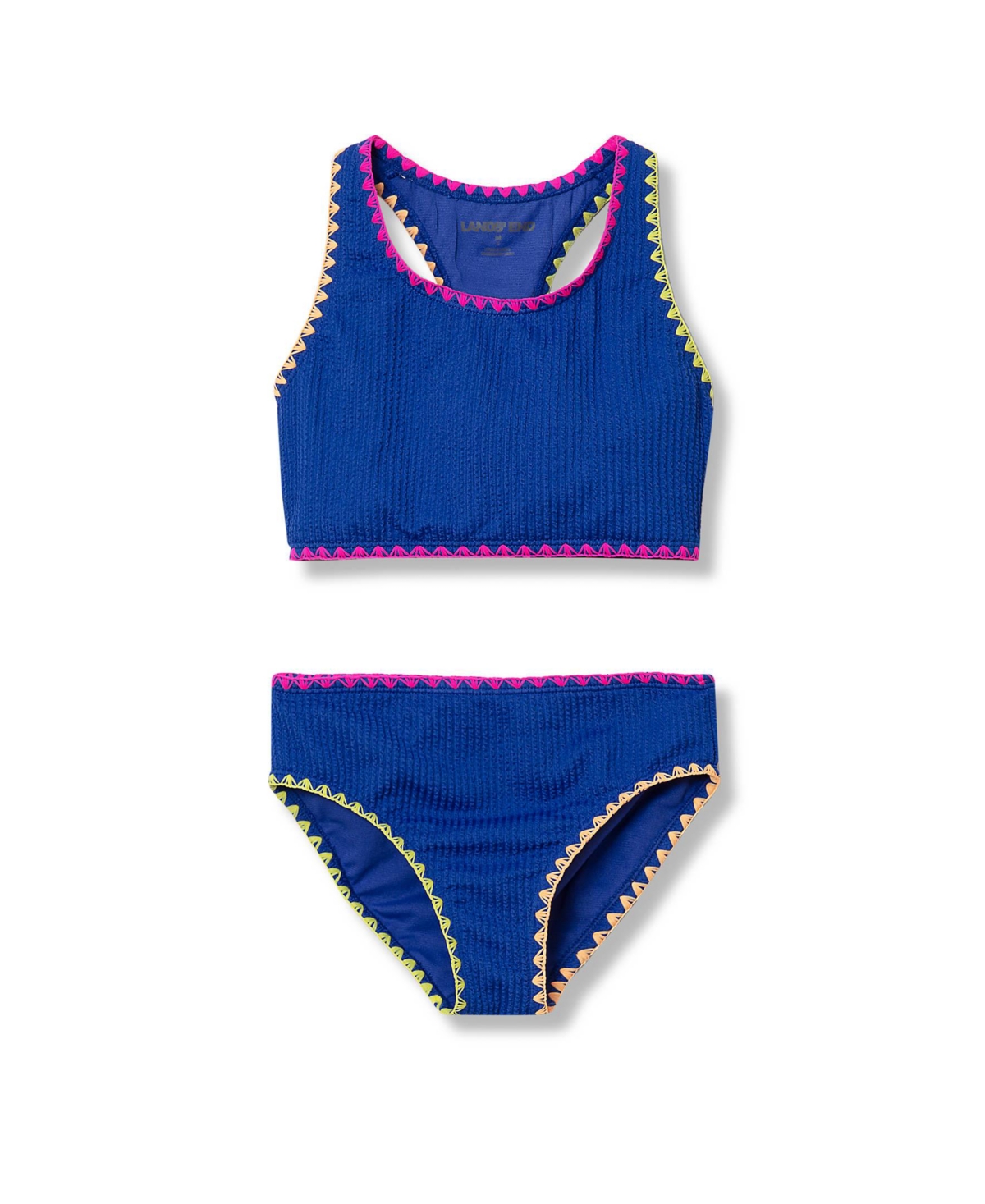 Lands' End Girls Chlorine Resistant Embroidered Bikini Swimsuit Set