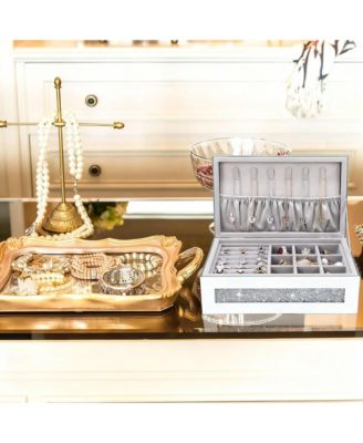 Crystal Glass Jewelry Box with Mirror for Women