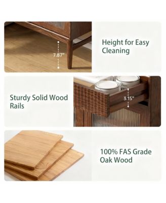 Solid Wood Cabinet with Glass Doors and Shelves for Kitchen and Living Room