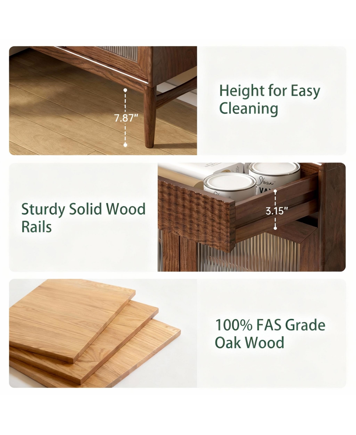 Yigii Solid Wood Cabinet with Glass Doors and Shelves for Kitchen and Living Room