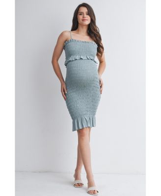 Maternity Smocked Spaghetti Strap Dress with Ruffle Hem
