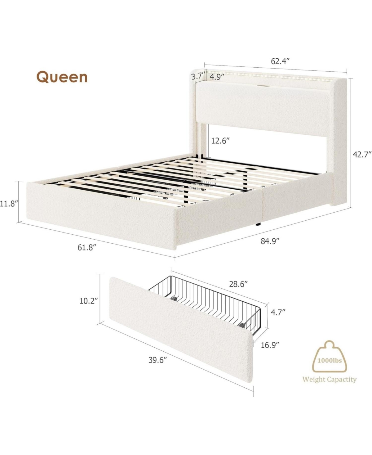 gaomon Bed Frame with 4 Storage Drawers & Headboard, Platform Charging Station