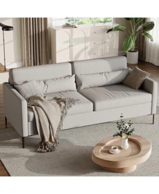 80in Comfy Couch, 3 Seater Sofa with Metal Legs, Deep Seat Sofa with Linen Fabric Modern Sofa Couch for Living Room, Apparment, Office