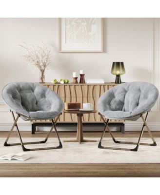 Comfy Oversized Saucer Chair – Soft Plush Fabric Reading Lounger for Adults, Stable X-Large Metal Frame Foldable Accent Lazy Chair for Bedroom