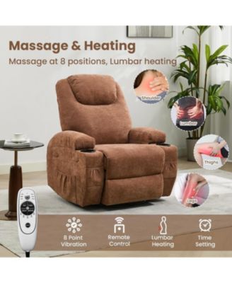 360° Swivel Rocking Recliner Chair, Manual Fabric Nursery Recliner Glider with with Massage and Heating, Extented Footrest