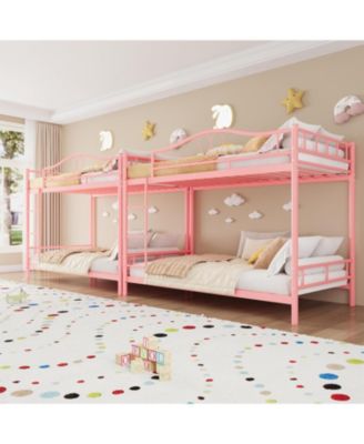 Metal Bunk Bed Twin Over Twin, Heavy Duty Bunkbeds Frame with Safety Guard Rails for Kids Boys GirlsSteel Bed for School, Bedroom Space-Saving