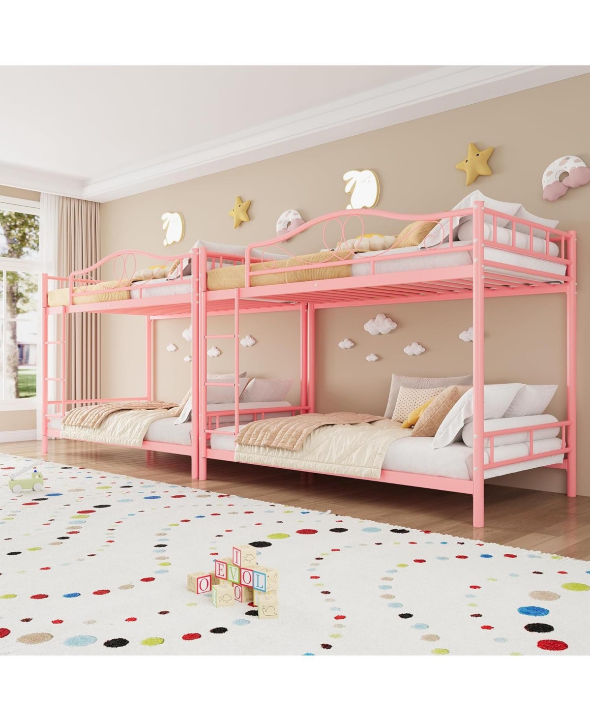 gaomon Metal Bunk Bed Twin Over Twin, Heavy Duty Bunkbeds Frame with Safety Guard Rails for Kids Boys GirlsSteel Bed for School, Bedroom Space-Saving