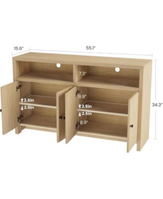 55" Farmhouse Buffet Sideboard Cabinet, Large Wood Storage with 4 Doors & Adjustable Shelves, Coffee Bar for Kitchen, Dining Room, Living Room