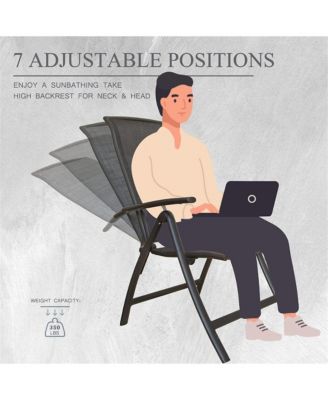 Folding Patio Chairs Set of 2, Aluminium Frame Reclining Sling Lawn ChairsTextilene Chairs