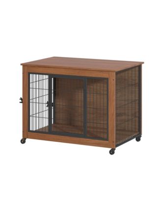 38.6" Dog Crate Furniture with Wheels, 2-Door Heavy Duty Indoor Kennel & End Table for Small Dogs
