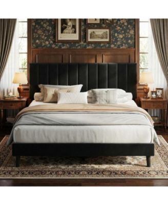 Size Velvet Upholstered Platform Bed Frame with Adjustable Tufted Headboard, No Box Spring Needed