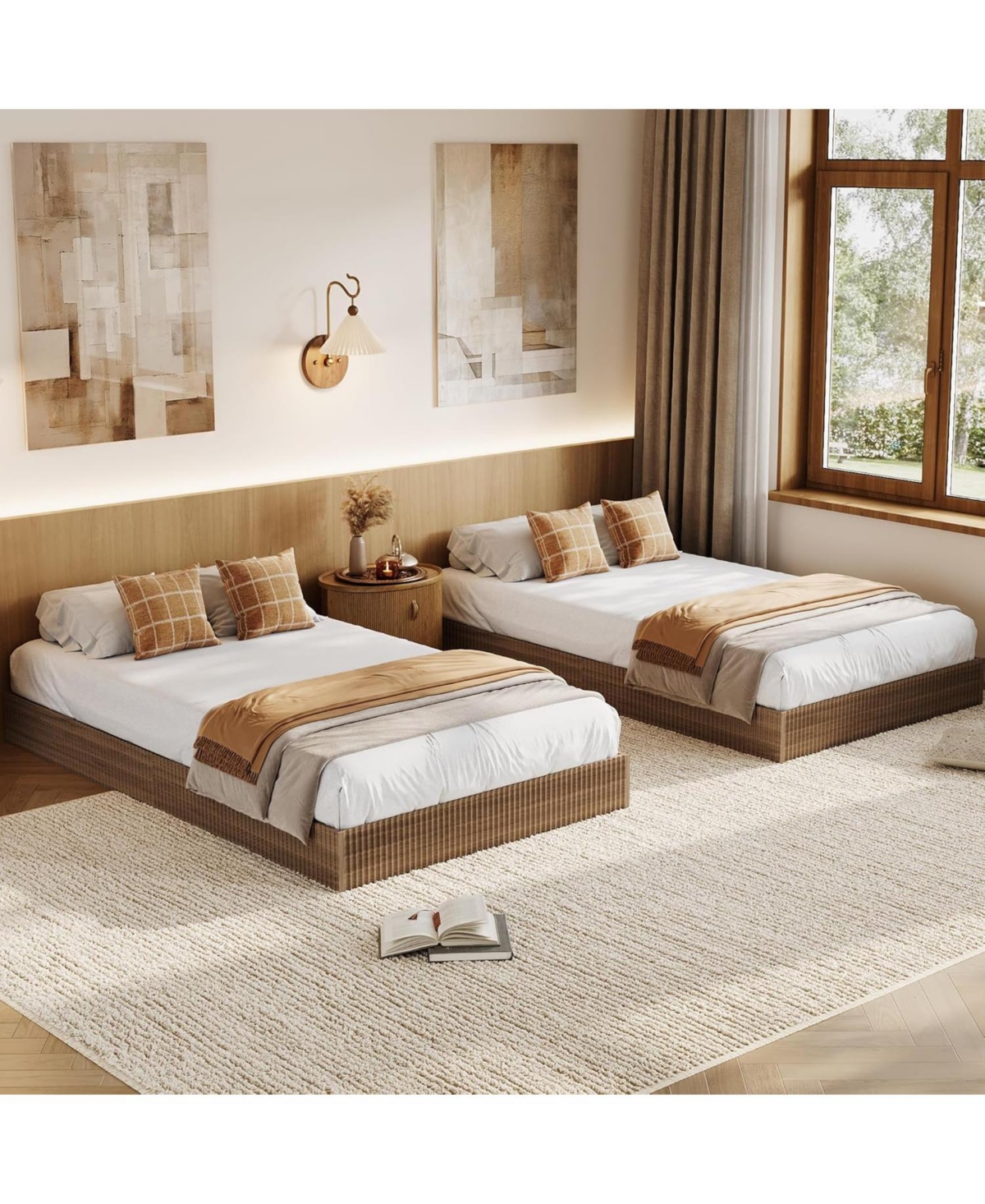 gaomon Wood Platform Bed Frame, Modern Fluted Design, Low Profile, Sturdy Support