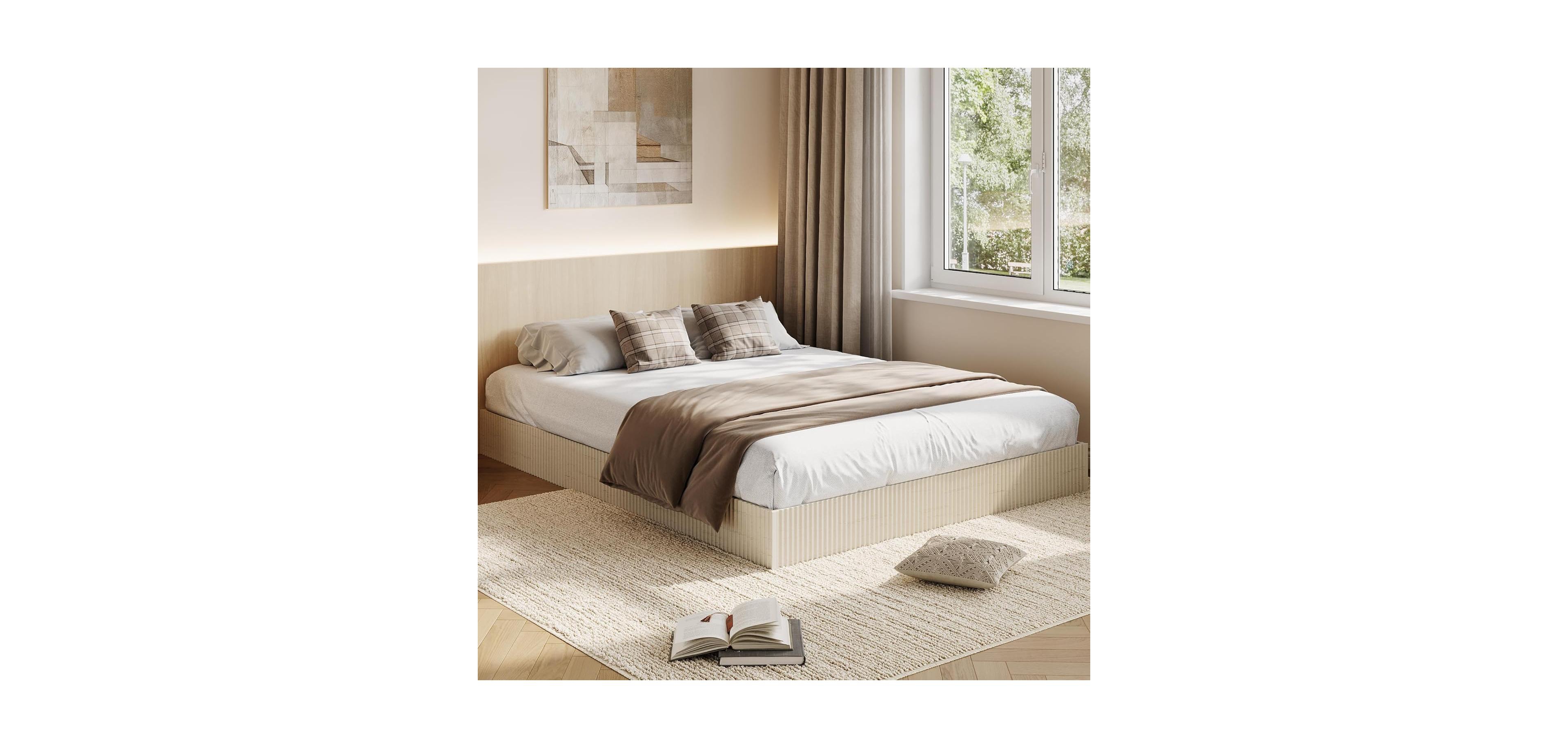 gaomon Wood Platform Bed Frame, Modern Fluted Design, Low Profile, Sturdy Support