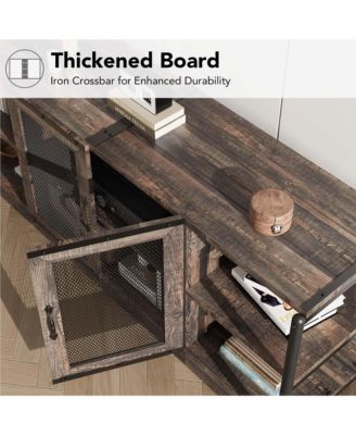 Farmhouse TV Stand for 65+ Inch TVs, Media Stand with Mesh Door & Storage Shelves