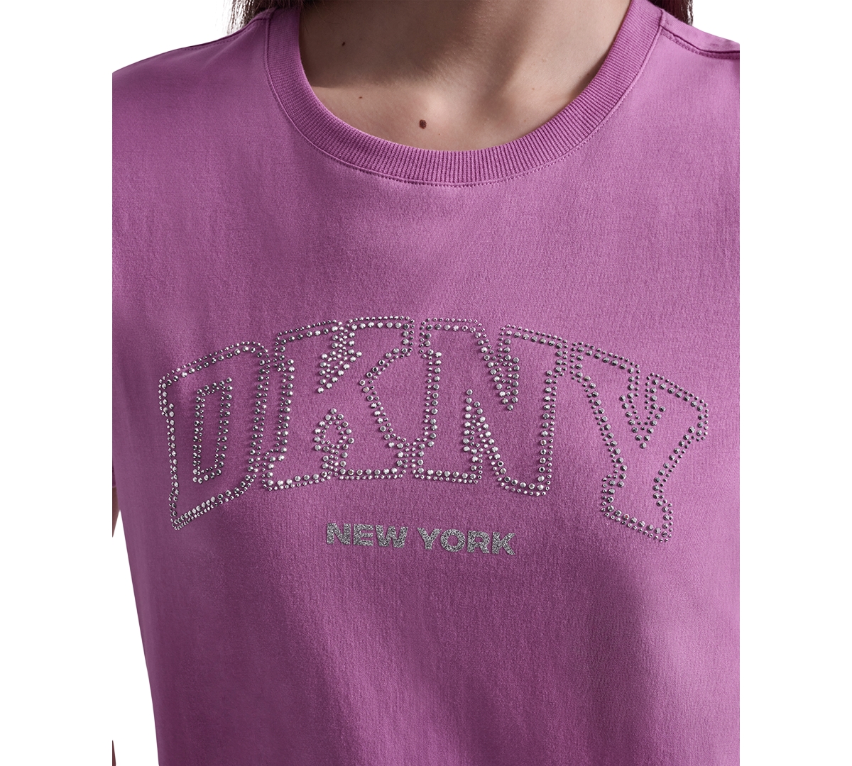 Dkny Sport Women's Rhinestone Varsity Logo Relaxed Fit Pull-On T-Shirt