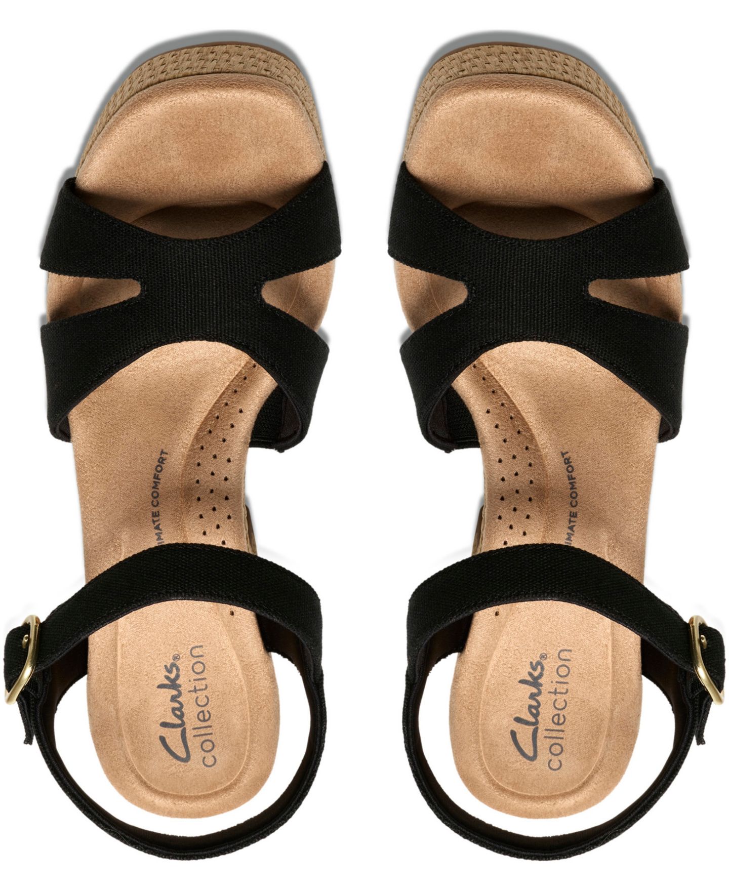 Женские сандалии Clarks Nerisa Twist Round Toe Wedge, цвет: Чёрный холщовый — фото 8
