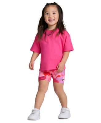 Girls' Toddler 2T-4T Move With Nature Crewneck T-Shirt and Bike Shorts, 2-Piece Set