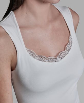 Women's Cap-Sleeve Lace Trim Detail Scallop Neck Camisole Top