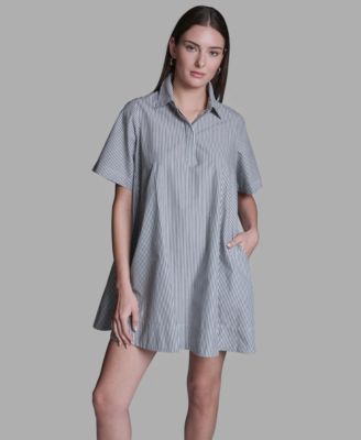 Women's Collared Neck Short-Sleeve Babydoll Mini Dress