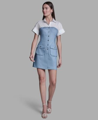 Women's Collared Neck Short-Sleeve Mini Dress