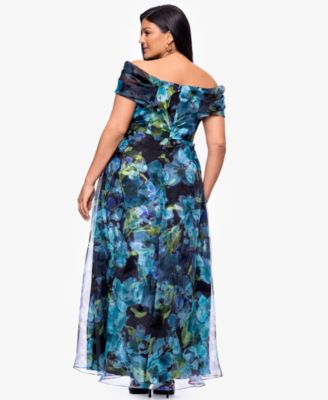 Plus Size Printed Off-the-Shoulder Ball Gown