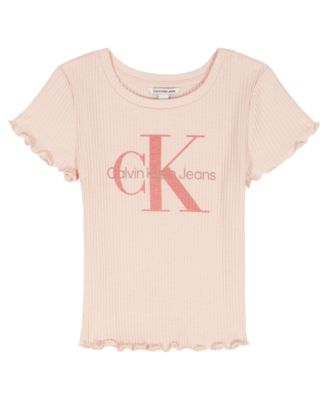 Girls' 7-16 CK Logo Chunky Rib Short-Sleeve Top