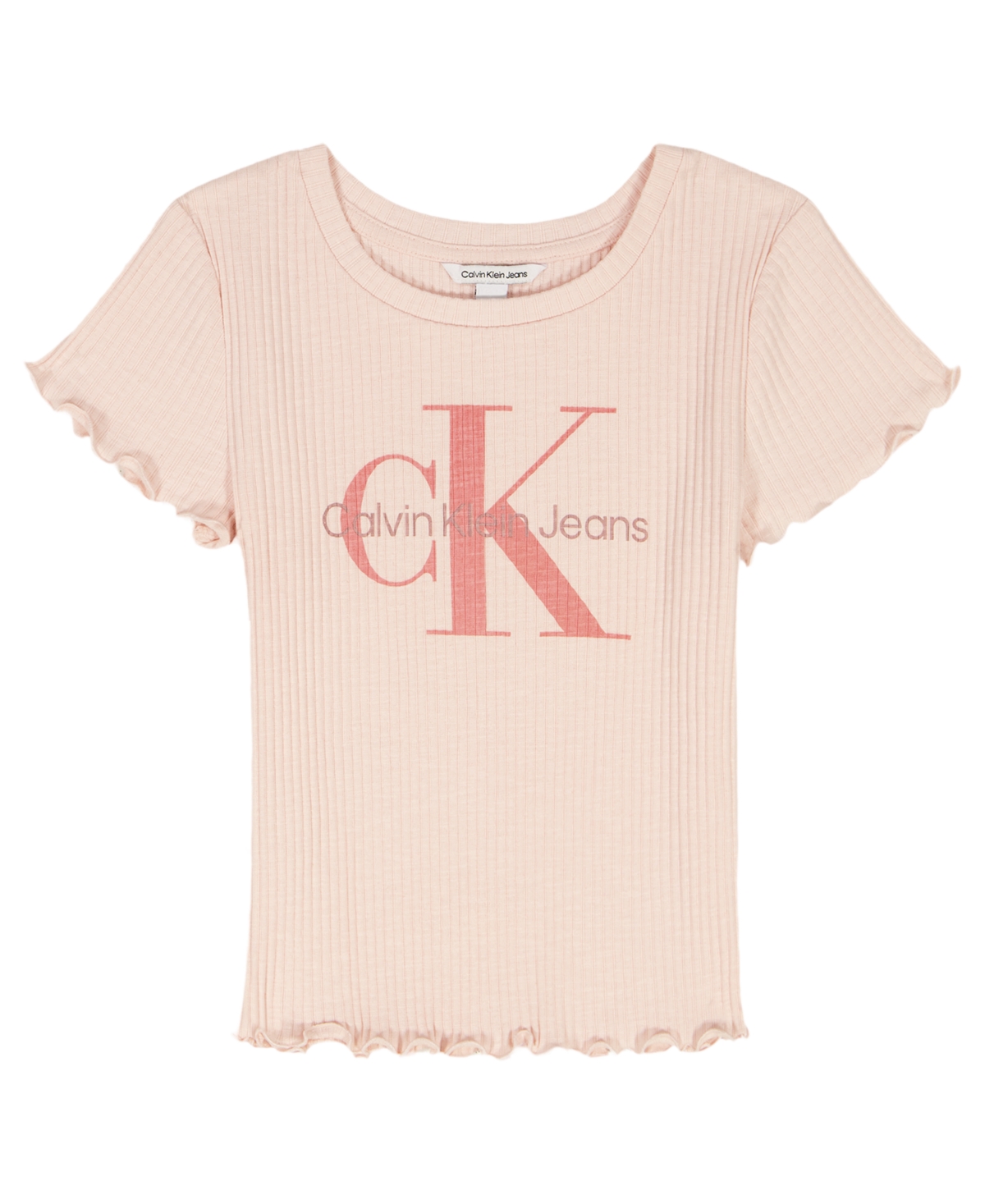 Calvin Klein Girls' 7-16 Ck Logo Chunky Rib Short-Sleeve Top