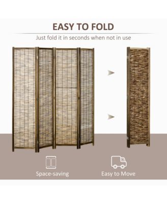 Woven 4 Panel Room Divider, 5.5' Tall Folding Privacy Screen,