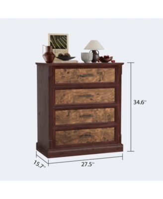 Farmhouse 4 Drawer Dresser for Bedroom, Tall Chest of Drawers with Metal Handles, Rustic Wooden Dresser TV Stand, for Living Room, Hallway