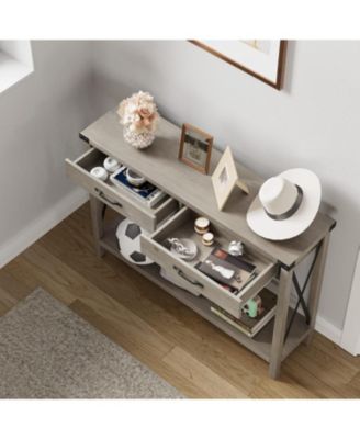 Console Table with 2 Drawers, Farmhouse Sofa Table with Storage Shelf, Accent Wood Entryway Table for Living Room, Hallway