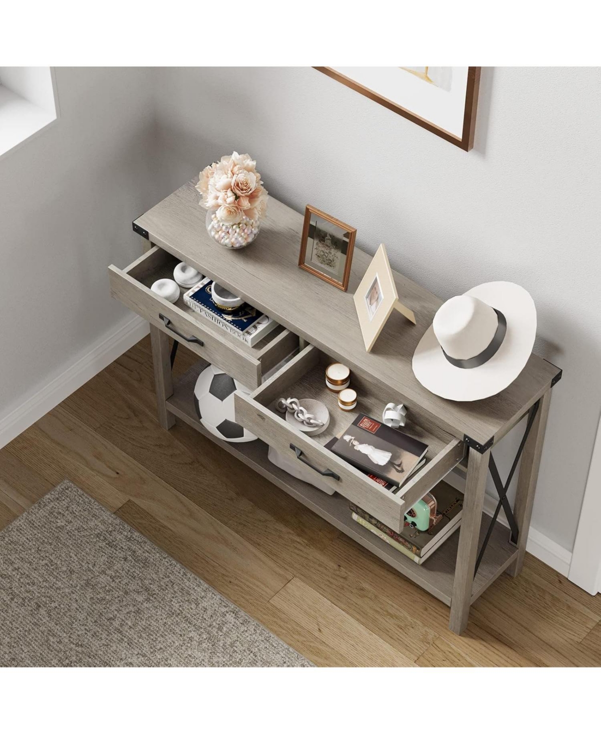 gaomon Console Table with 2 Drawers, Farmhouse Sofa Storage Shelf, Accent Wood Entryway for Living Room, Hallway