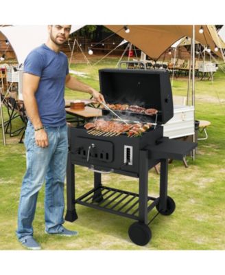 24-Inch Barrel Charcoal Grill with 2 Folding Side Tables and 544 sq.in Cooking Area